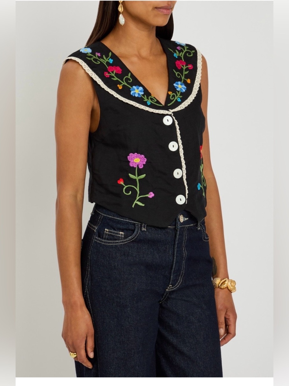 RIXO Monica Black Floral Embroidered Vest size 16